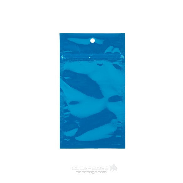 Sachet zip haute barrière avec trou de suspension Bleu métallisé 7.6x11.4cm (100 pièces) [HZBB3MBL]