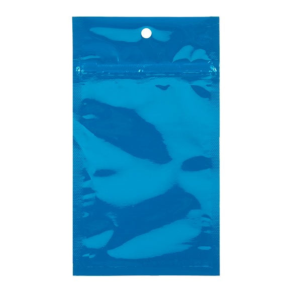 Sachet zip haute barrière avec trou de suspension Bleu métallisé 7.6x11.4cm (100 pièces) [HZBB3MBL]