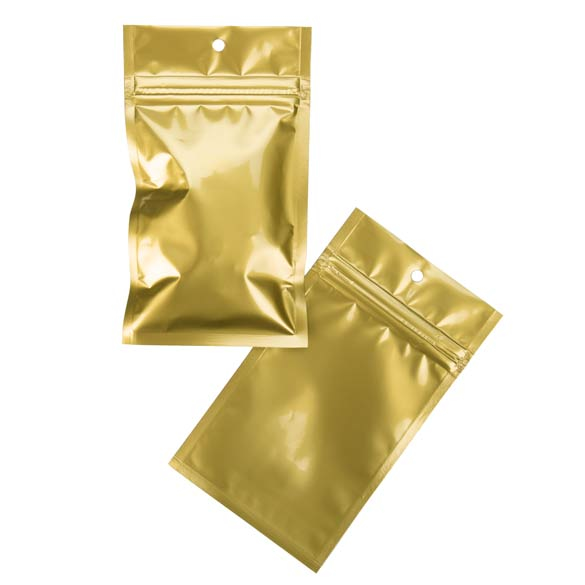 Sachet zip haute barrière avec trou de suspension or métallisé 7.6x11.4cm (100 pièces) [HZBB3MG]