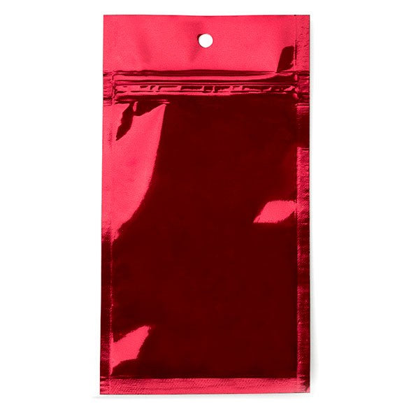 Sachet zip haute barrière avec trou de suspension rouge métallisé 7.6x11.4cm (100 pièces) [HZBB3MR]