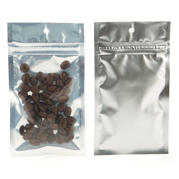 Sachet zip haute barrière avec trou de suspension et dos argent métallisé 7.6x11.4cm (100 pièces) [HZBB3S]