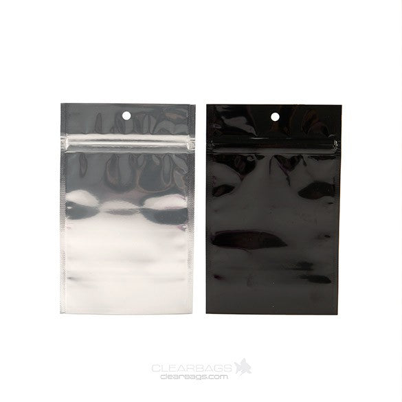 Sachet zip haute barrière avec trou de suspension et dos noir métallisé 9.2x12.7cm (100 pièces) [HZBB4CB]