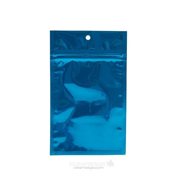 Sachet zip haute barrière avec trou de suspension Bleu métallisé 9.2x12.7cm (100 pièces) [HZBB4MBL]