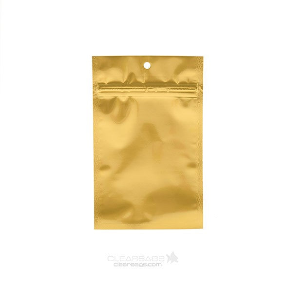 Sachet zip haute barrière avec trou de suspension or métallisé 9.2x12.7cm (100 pièces) [HZBB4MG]