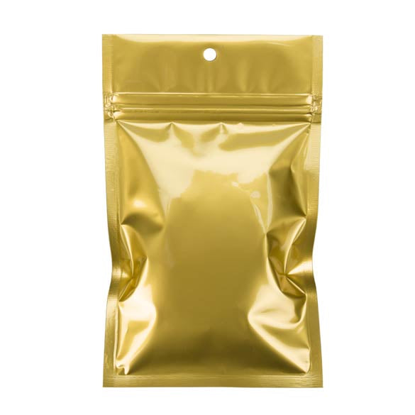 Sachet zip haute barrière avec trou de suspension or métallisé 9.2x12.7cm (100 pièces) [HZBB4MG]