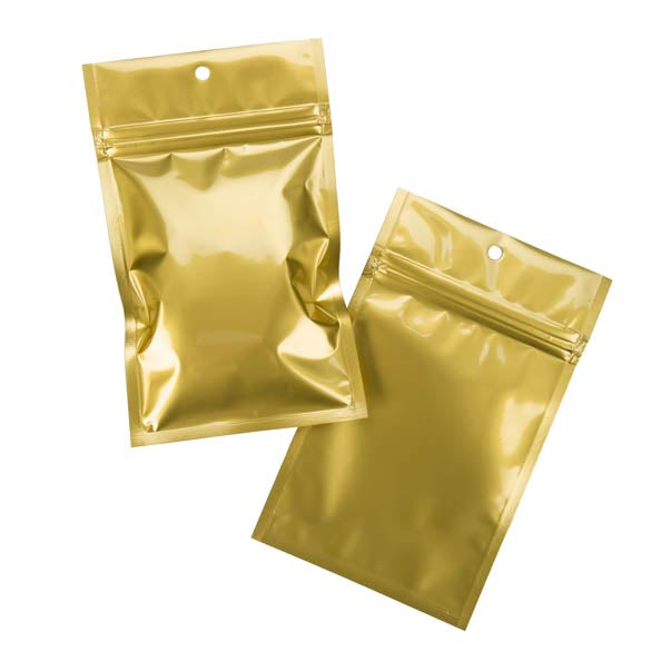 Sachet zip haute barrière avec trou de suspension or métallisé 9.2x12.7cm (100 pièces) [HZBB4MG]