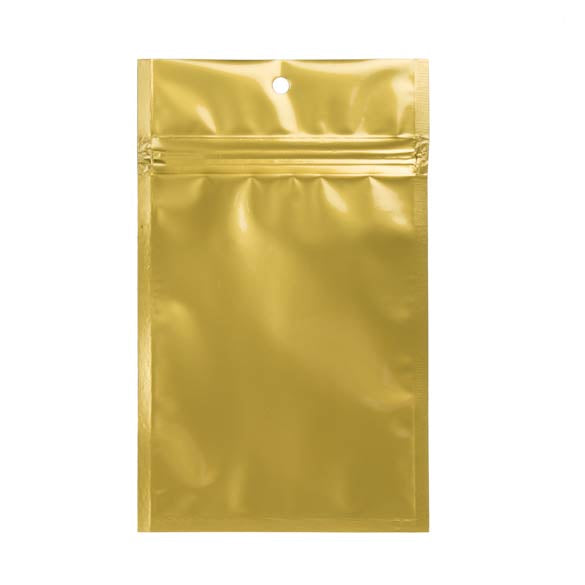 Sachet zip haute barrière avec trou de suspension or métallisé 9.2x12.7cm (100 pièces) [HZBB4MG]