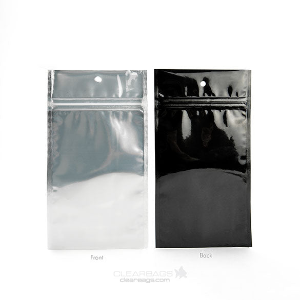 Sachet zip haute barrière avec trou de suspension et dos noir métallisé 10.2x16.5cm (100 pièces) [HZBB5CB]