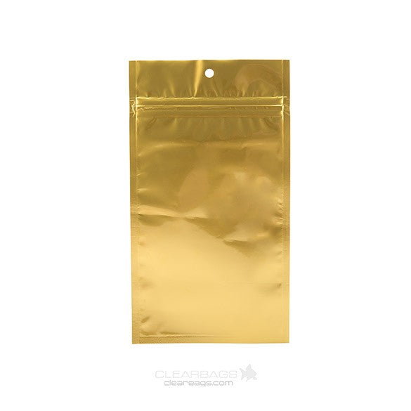 Sachet zip haute barrière avec trou de suspension or métallisé 10.2x16.5cm (100 pièces) [HZBB5MG]