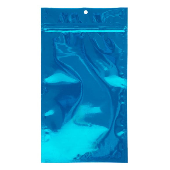 Sachet zip haute barrière avec trou de suspension Bleu métallisé 12.7x20.8cm (100 pièces) [HZBB6MBL]