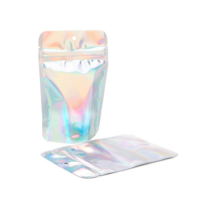 Doypack iridescentes/holographiques 10,2x6x15,2cm Trou de suspension (25 pièces) [ZBGH2]