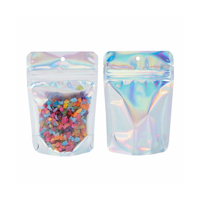 Stand Up Pouches Transparent/Iridescent/Holographic 10,2x6x15,2cm With Hanghole