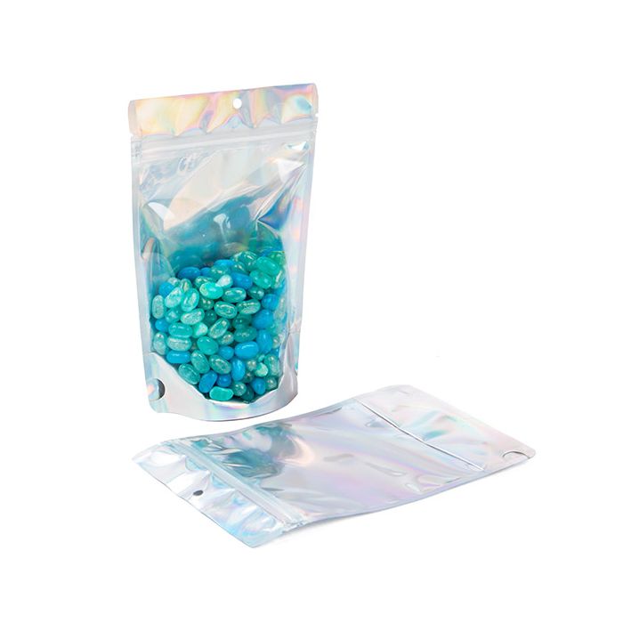 Doypack Transparentes/Iridescentes/Holographiques 13x7,9x20,6cm Trou de suspension (25 pièces) [ZBGH3C]