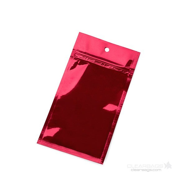 Sachet zip haute barrière avec trou de suspension rouge métallisé 7.6x11.4cm (100 pièces) [HZBB3MR]