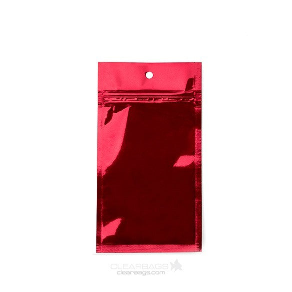 Sachet zip haute barrière avec trou de suspension rouge métallisé 7.6x11.4cm (100 pièces) [HZBB3MR]