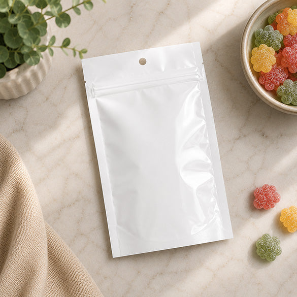 Sachet zip haute barrière avec trou de suspension blanc métallisé 10.2x16.5cm (100 pièces) [HZBB5MW]