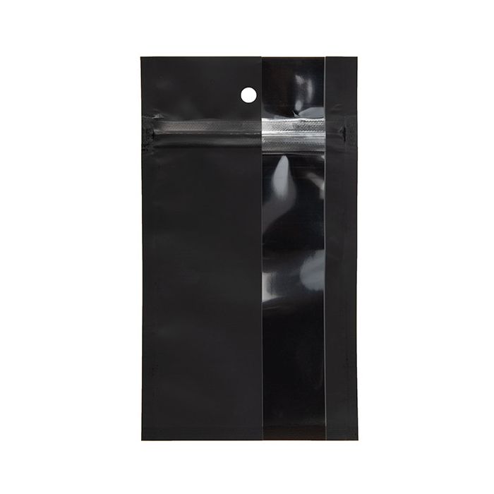 Sachet zip noir Mat Avec Fenêtre Verticale 7,6x11,4 cm (100 pièces) [HZBV3MB]