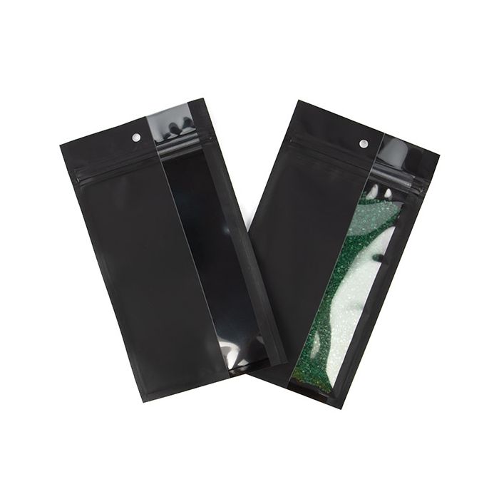 Sachet zip noir Mat Avec Fenêtre Verticale 10,2x16,5 cm (100 pièces) [HZBV5MB]