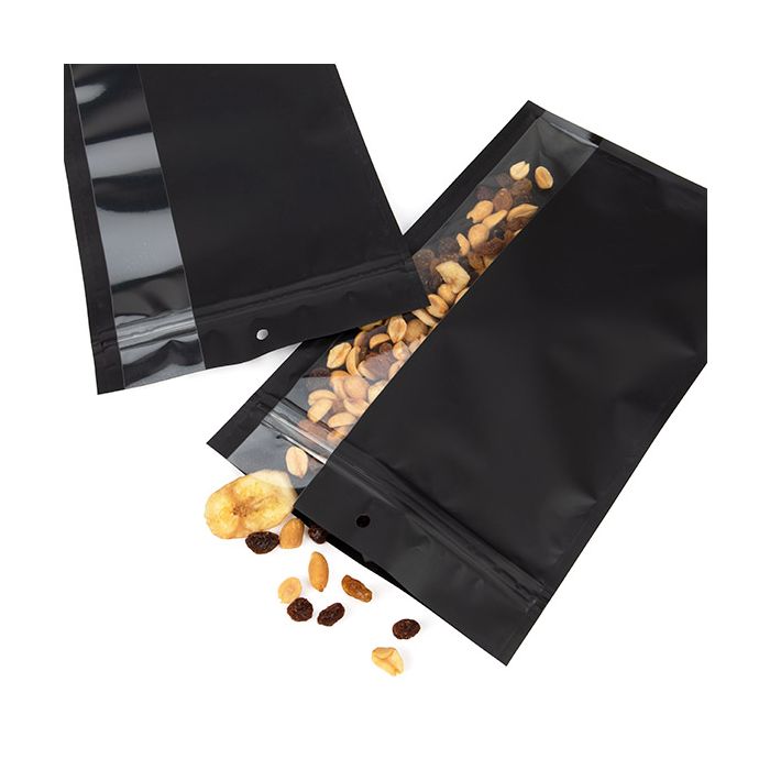 Sachet zip noir Mat Avec Fenêtre Verticale 15,2x23,5 cm (100 pièces) [HZBV7MB]