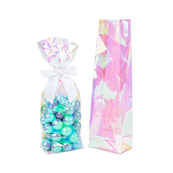 Sachet à soufflet à fond plat iridescent avec insert papier 9x5,5x30,5cm (50 pièces) [HFGPB16]