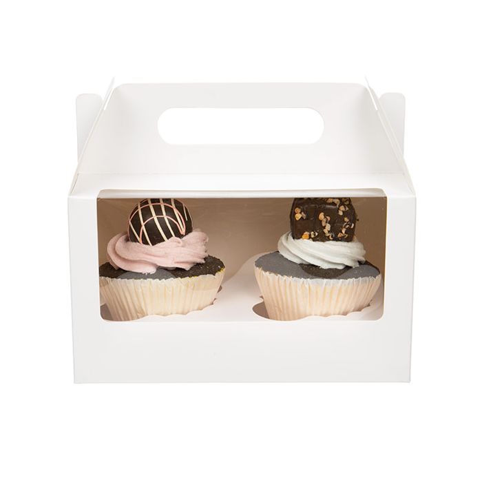 Boîtes blanches à double poignée pour cupcakes 17,8 x 10,2 x 10,2 cm (100 sets) [CBS173W]