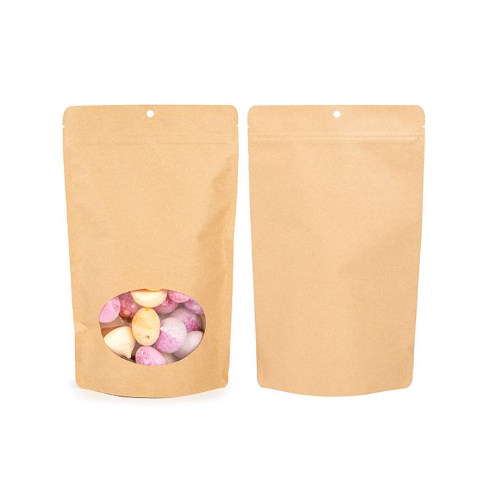 Doypackes Kraft Compostable 17.1x8.9x28.6cm avec fenêtre ovale (100 pièces) [ZBGEO4K]