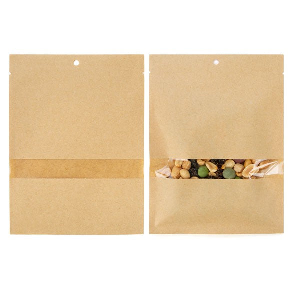 Sachet Kraft compostable et Thermoscellable ouvert avec fenêtre 13,7x18,5cm (100 Pieces) [KHS57W]