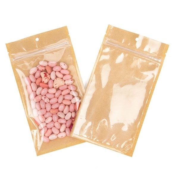 Sachet kraft avec face avant transparente 10.2 x 16.5 cm avec encoches (100 pièces) [HZB5KC]