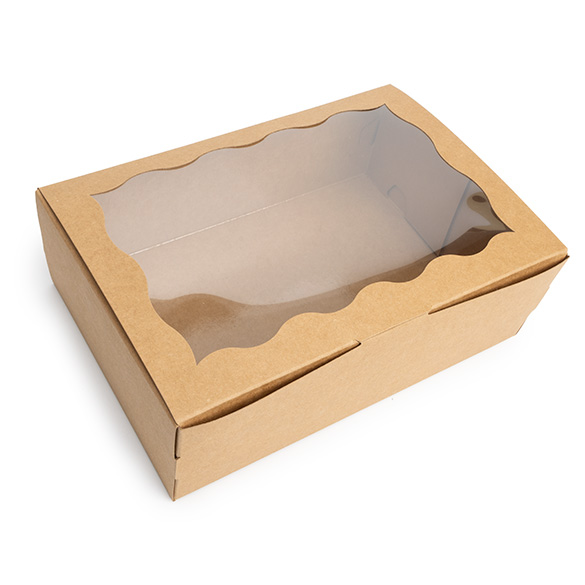 Boîte en papier kraft avec fenêtre festonnée 22,1x7x15,1 cm (25 pcs) [WKRG86]