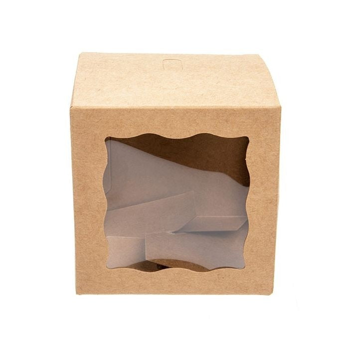 Boite en kraft avec fenètres sur 3 cotés 7.5x7.5x7.5 cm (25 pièces) [WKRG345)