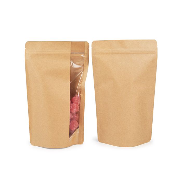 Doypack Kraft avec fenêtre verticale 17.1x8.9x28.6cm (100 pièces) [ZBGV4K]