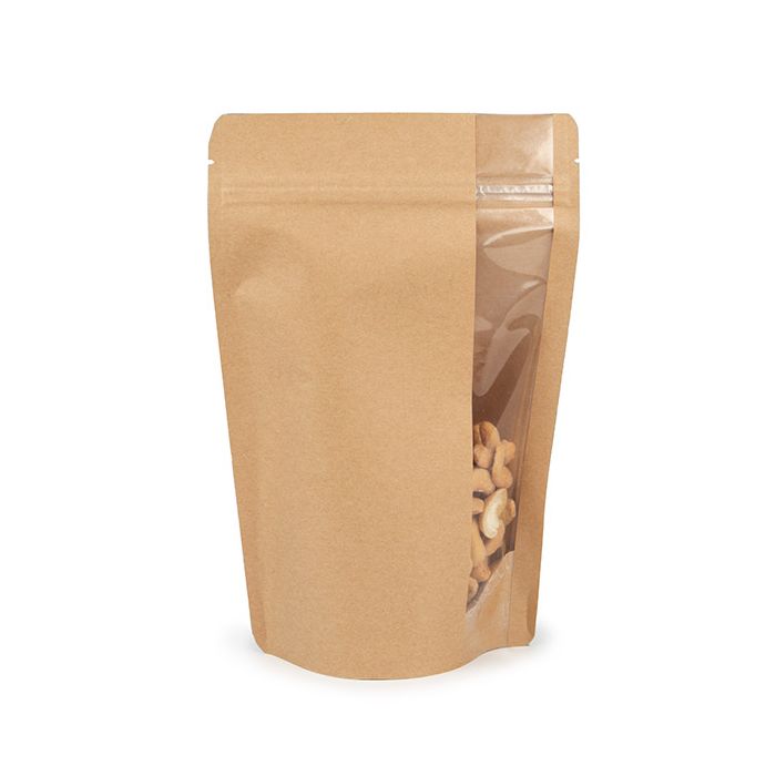 Stand Up Zipper Pouch w/ Vertical Window Kraft 14.9x8.9x23.2 cm