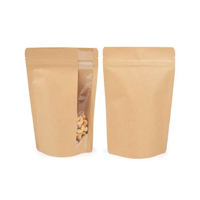 Doypack Kraft avec fenêtre verticale 14.9x8.9x23.2cm (100 pièces) [ZBGV7K]