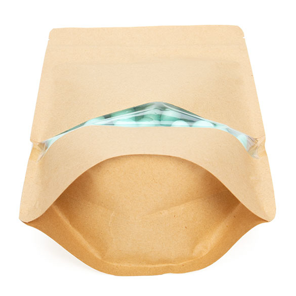 Doypack Kraft avec fenêtre horizontale 17.1x8.9x28.5cm | 340g (100 pièces) [ZBGW4K]