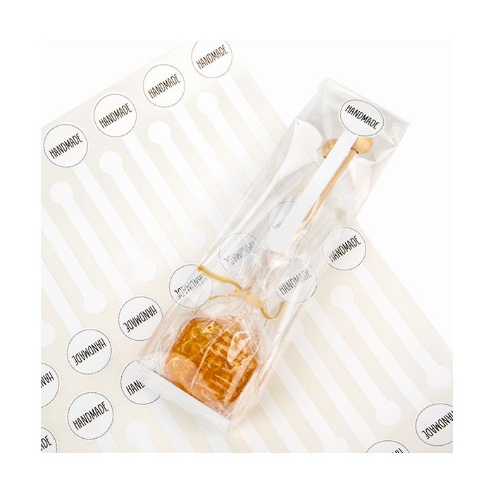 Stickers Lollipop Shape Handmade (White w/ Black Text) 2,5x10,2 cm (1 Sheet) [LSLHAND]