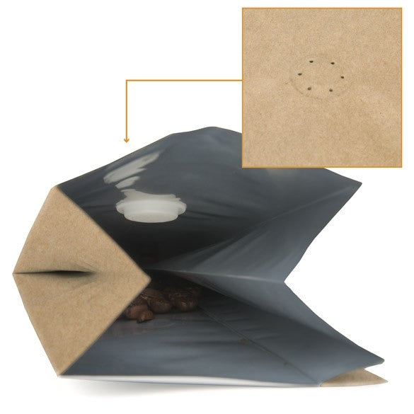 Sachet à café en papier kraft avec valve d'aération 8.5x6.5x33 cm (50 pièces) [SGC2K]