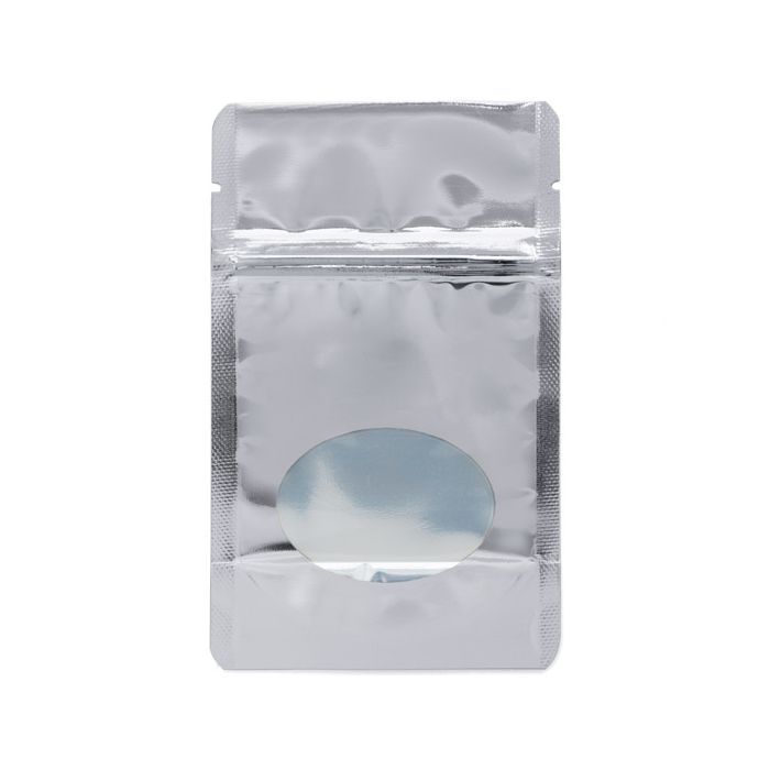 Doypack Argent Métallisé avec fenêtre ovale 8x5x13cm | 28g (100 pièces) [ZBGMO1S]