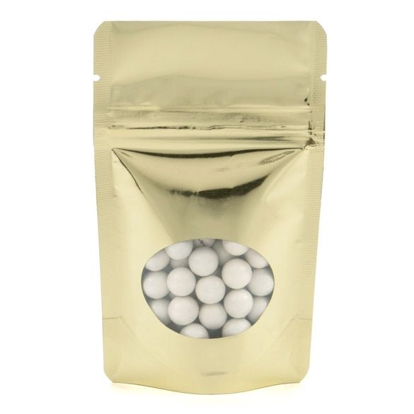 Doypack Métallisé Or avec fenêtre ovale 8x5x13cm | 28g (100 pièces) [ZBGMO1SG]
