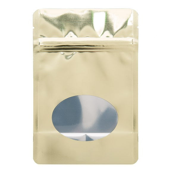 Doypack Or Métallisé avec fenêtre ovale 10.2x6x15.2cm | 57g (100 pièces) [ZBGMO2SG]
