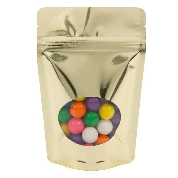 Doypack Or Métallisé avec fenêtre ovale 10.2x6x15.2cm | 57g (100 pièces) [ZBGMO2SG]