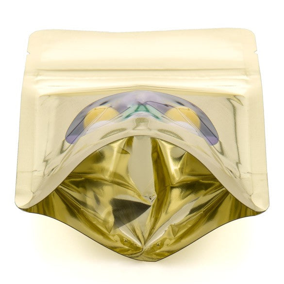 Doypack Or Métallisé avec fenêtre ovale 10.2x6x15.2cm | 57g (100 pièces) [ZBGMO2SG]