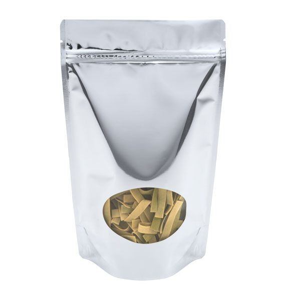 Doypack Métallisé Argenté avec fenêtre ovale 17.1x8.9x28.6cm | 340g (100 pièces) [ZBGMO4S]