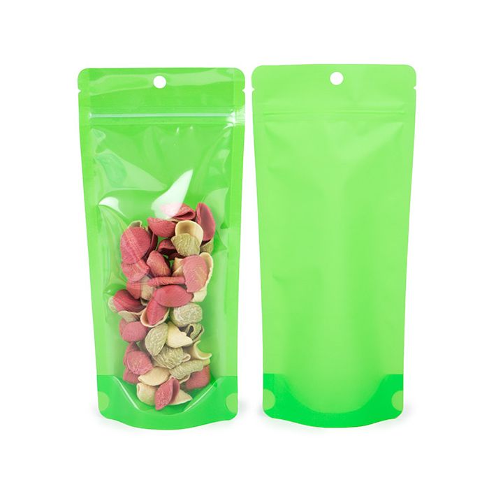 Doypack vert fluo 10.8x6x23.8cm avec trou de suspension (100 pièces) [ZBGN1NGR]