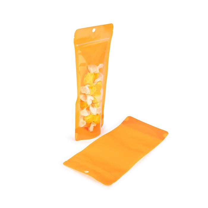 Doypack Orange fluo 10.8x6x23.8cm avec trou de suspension (100 pièces) [ZBGN1NOR]