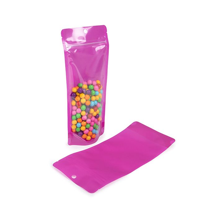 Doypack Pourpre Fluo 10.8x6x23.8cm avec trou de suspension (100 pièces) [ZBGN1NPR]