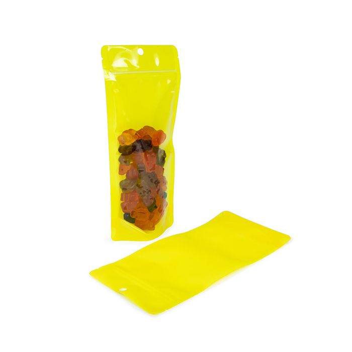 Doypack Fluo Jaune 10.8x6x23.8cm avec trou de suspension (100 pièces) [ZBGN1NYW]