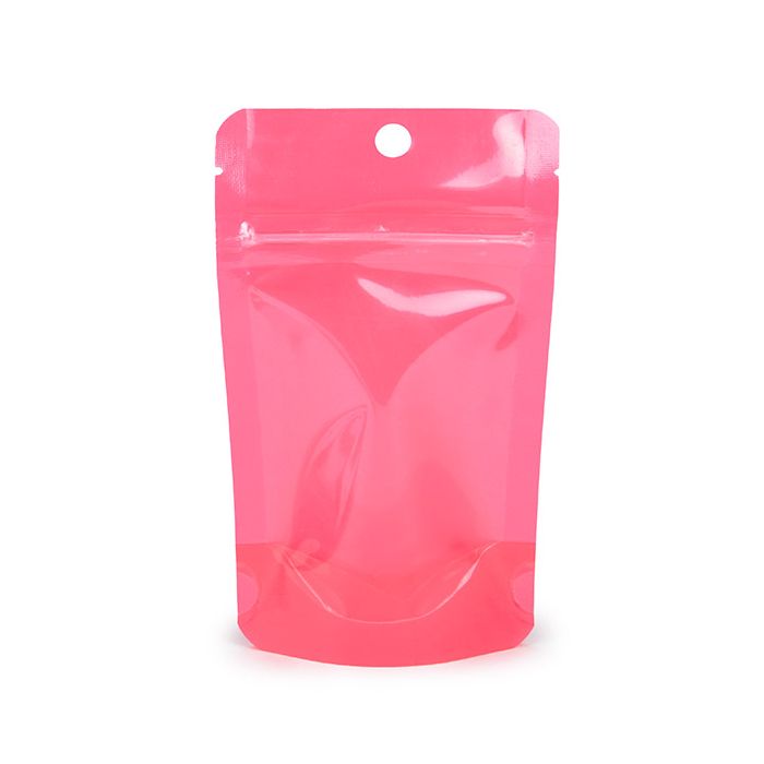 Doypack Rose Fluo 7.9x5.1x13cm avec trou de suspension (100 pièces) [ZBGN1PK]