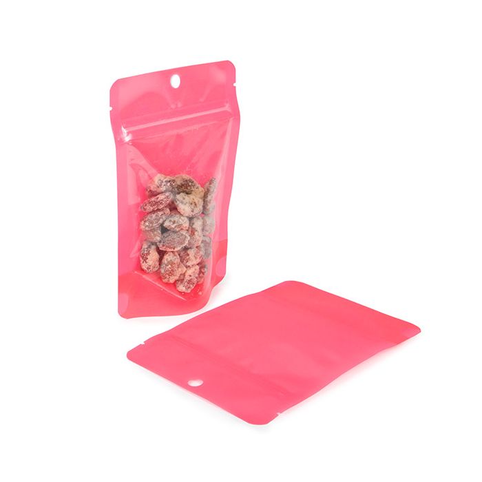 Doypack Rose Fluo 10.2x6x15.2cm avec trou de suspension (100 pièces) [ZBGN2PK]