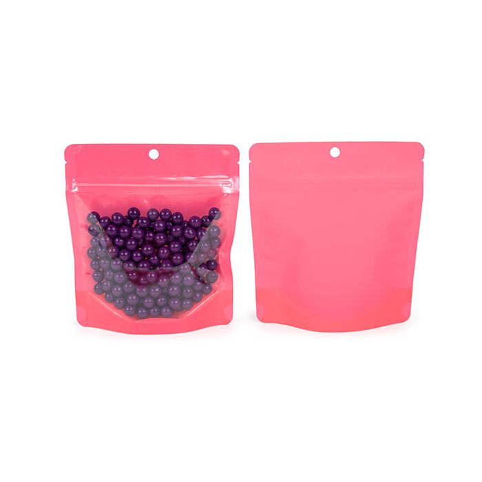 Doypack Rose Fluo 15.9x6.4x14.6cm avec trou de suspension (100 pièces) [ZBGNSHZPK]