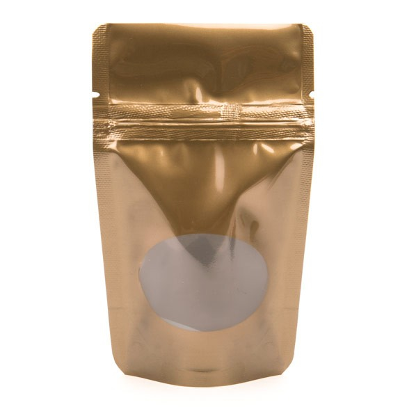 Doypack Bronze avec fenêtre ovale 8x5x13cm | 28g (100 pièces) [ZBGO1BZ]